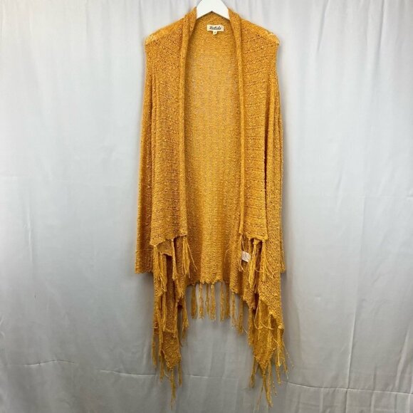 Listicle Womens Cardigan Sweater Yellow Long Sleeve Open Front Knit Shark Bite S - Picture 1 of 11